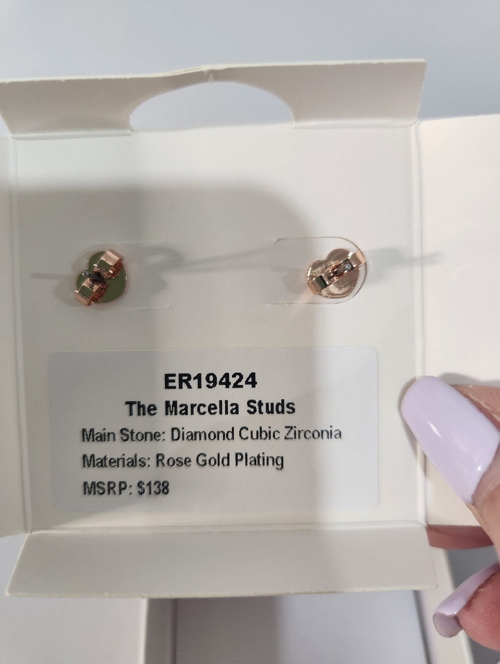 bp Rose Gold Square Halo Baguette & Round CZ Stud Earrings - Picture 3 of 3